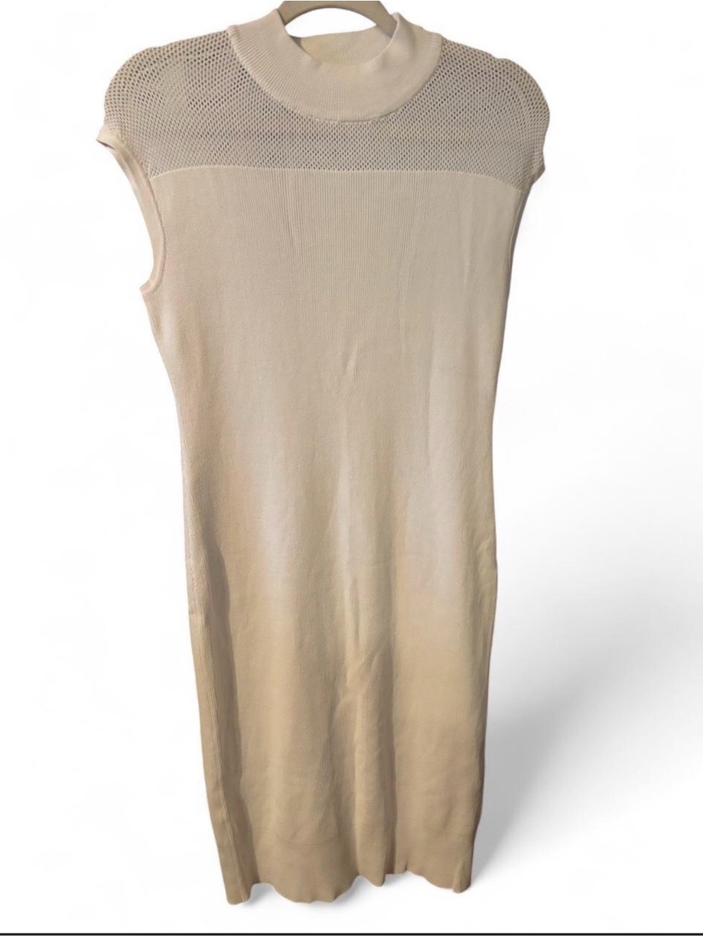 7th Avenue New York White Mesh Knit Dress with Mesh Panel on Shoulders